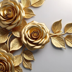 golden rose flowers on grey background with copy space