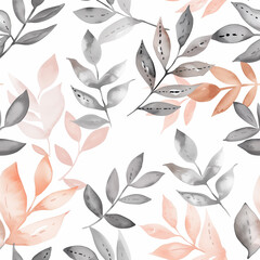 Chic Watercolor Leaf Pattern with Pink and Grey Botanical Elements