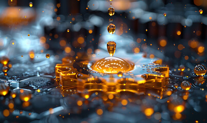 etailed 3D illustration of a cog gear with drops of oil falling. Low poly style design. Geometric background. Generative Ai