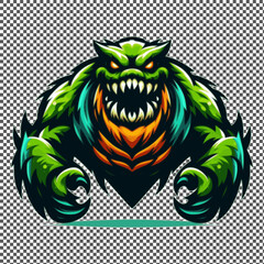 green monster menacing creature suitable for a logo esport gaming or T Shirt editable design available in PNG