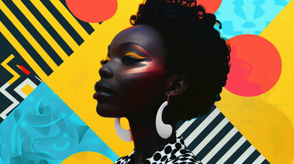 Striking Beauty with Bold Makeup Against a Pop Art Background