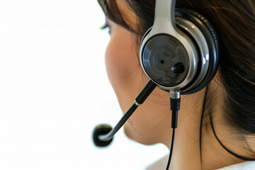 multitasking abilities of a customer service agent using a headset to manage calls while providing assistance, against a clean white background, illustrating versatility and agilit