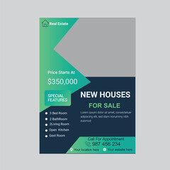 Real Estate Agency Flyer Template Design With four color accents. marketing material for property mortgage agency. Poster design for house buy and sell company.