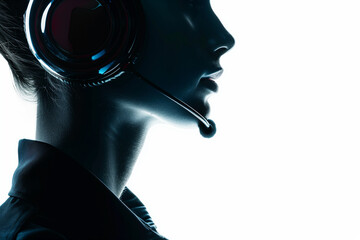 dedication of a customer service agent wearing a headset, providing support and guidance to clients with professionalism and courtesy, against a simple white background, reflecting