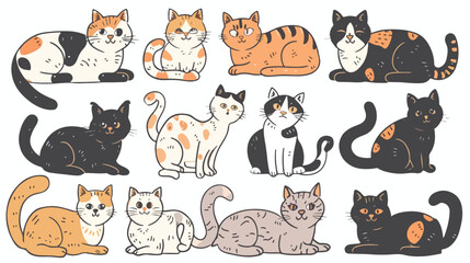 Funny doodle cats collection. Vector illustration of