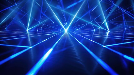 Electric blue laser beams in a crisscross pattern on a dark background - obrazy, fototapety, plakaty