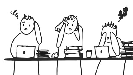 People doodle png stressed office workers characters