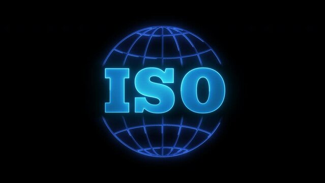 ISO icon. International Organization for Standardization sign and symbol.  Requirements, certification, management, standards. Animation of ISO icon isolated on transparent background.