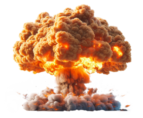 Massive mushroom cloud explosion isolated on transparent background