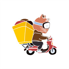 colorful illustration of a cat as a package delivery person for an icon or logo