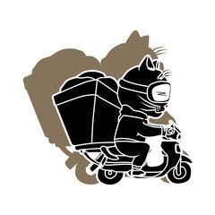 silhouette illustration with the shadow of a cat as a package delivery person for an icon or logo