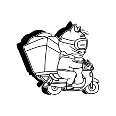line art illustration with the shadow of a cat as a package delivery person for an icon or logo