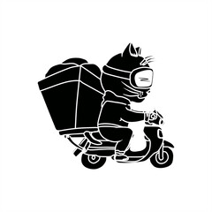 mosaic silhouette illustration of a cat as a package delivery person for an icon or logo