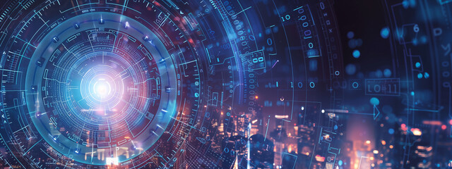 Futuristic Network Operations Visual with Binary and Digital Orb Elements