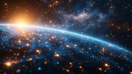 Earth with clouds, dark space with stars, connectivity, environmental protection, communication, networking, visualization, iot, blockchain, Earth - obrazy, fototapety, plakaty