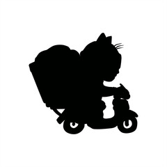 stamp silhouette illustration of a cat as a package delivery officer for an icon or logo