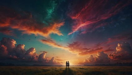 A dream world where the sky changes colors with people's emotions Generative AI - obrazy, fototapety, plakaty