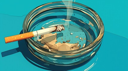 2d illustration of a cigarette resting on an ashtray set apart in isolation