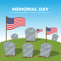 Memorial Day - Remember and Honor Poster. Usa memorial day celebration. American national holiday.