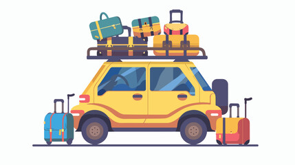 Suitcase bags and other luggage in the car. Vector fl