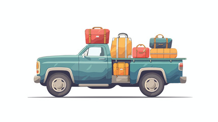 Suitcase bags and other luggage in the pickup truck.