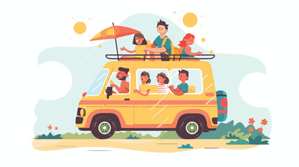 Summer vacation travel. Family trip by car. Vector