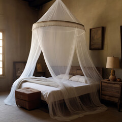 Fototapeta na wymiar A masking cape in the bedroom against malaria mosquitoes