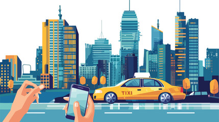 Taxi service. Uber. Smartphone and touchscreen city s