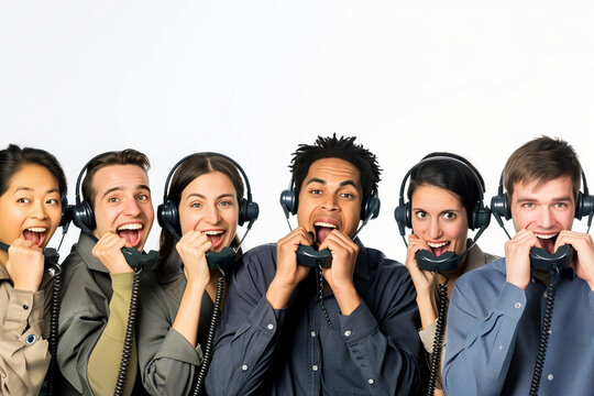 energy and dedication of call center representatives as they assist customers over the phone, against a white background, illustrating the responsiveness and effectiveness of custo