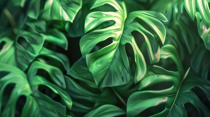 Obraz premium Dynamic Monstera 3D Layered Leaves and Shadows