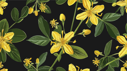 Seamless pattern with St. Johns wort medical botanica - obrazy, fototapety, plakaty