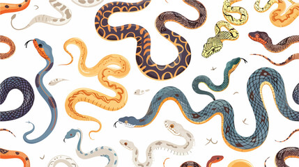 Seamless pattern with various snakes or serpents