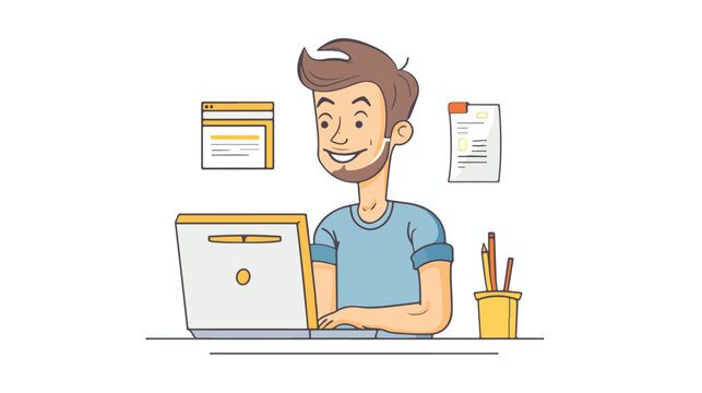 Happy man Waiting for Web Page to Load Vector Cartoon