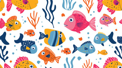 Seamless tropical sea pattern cute funny fishes