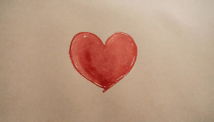 Hand-drawn heart with red watercolor on brown textured paper.