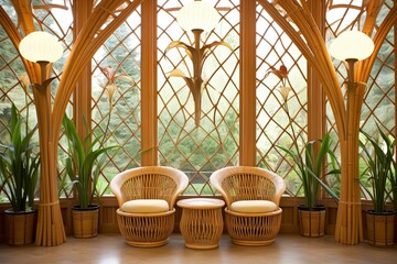 Fototapeta na wymiar Tulip Wall Sconces and Bamboo Dividers: Art Nouveau Conservatory Patio Decors