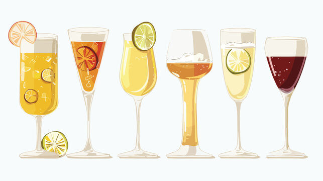 Set glasses of champagne martinibeer and wine. Vector