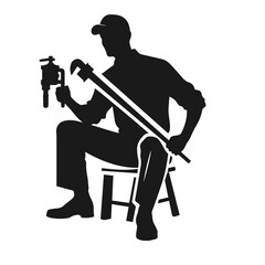 Professional plumber silhouette vector isolated on white background
