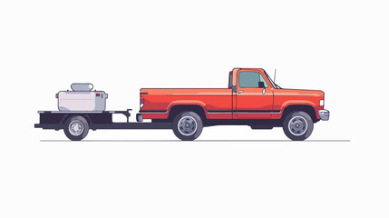 Towing pickup truck with trailer isolated. Vector fla