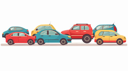 Traffic jam rom different cars. Vector flat style illustration - obrazy, fototapety, plakaty