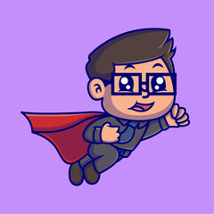 cute superhero cartoon illustration. Study icon concept. Flat cartoon style