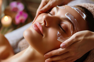 Indulgence in Relaxation: Woman Experiencing a Luxurious Spa Facial Treatment
