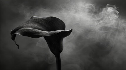   A monochrome image of a flower emitting smoke, plus a clock visible behind