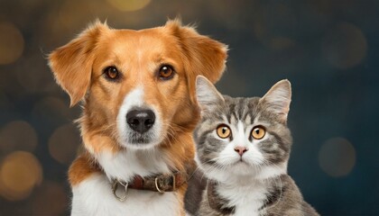 Obraz premium Fluffy Friendship: Happy Dog and Cat Sharing Smiles in Portrait
