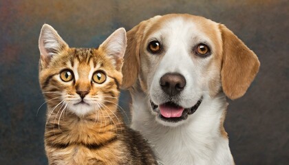 Fototapeta na wymiar Bonded Buddies: Happy Dog and Cat Displaying Friendliness