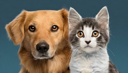Pawsitively Adorable: Dog and Cat Gazing at Camera in Friendship