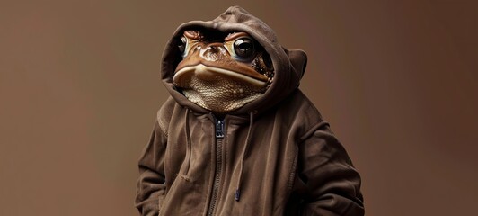 toad in a tracksuit on a brown background. business style. generative ai