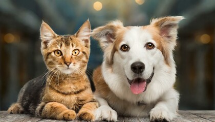 Naklejka na ściany i meble Pet Partners: Dog and Cat Showing Amazing Friendship in Portrait