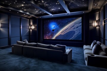 Galactic Escape: Home Theater Decor for Movie Nights with Sky-High Ambiance - obrazy, fototapety, plakaty