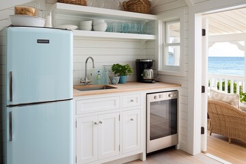 Compact Dishwasher & Space-Saving Small Appliances for Coastal Beach Shack Kitchen Inspirations